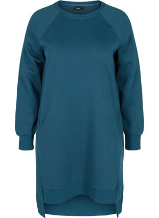 Sweatklänning med fickor och slits, Majolica Blue Mel., Packshot image number 0
