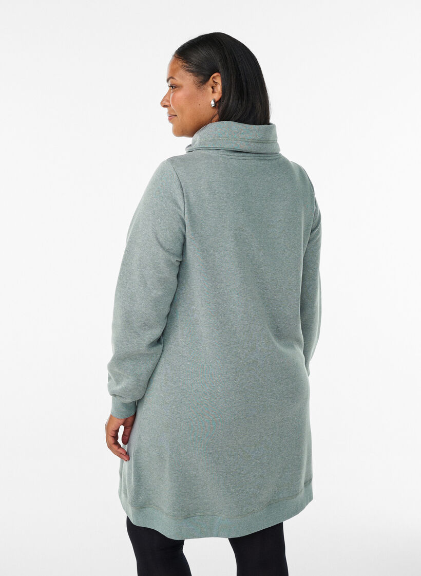 Kort sweatshirtkl&auml;nning med h&ouml;g krage och fickor, Gr&ouml;n, Model image number 2