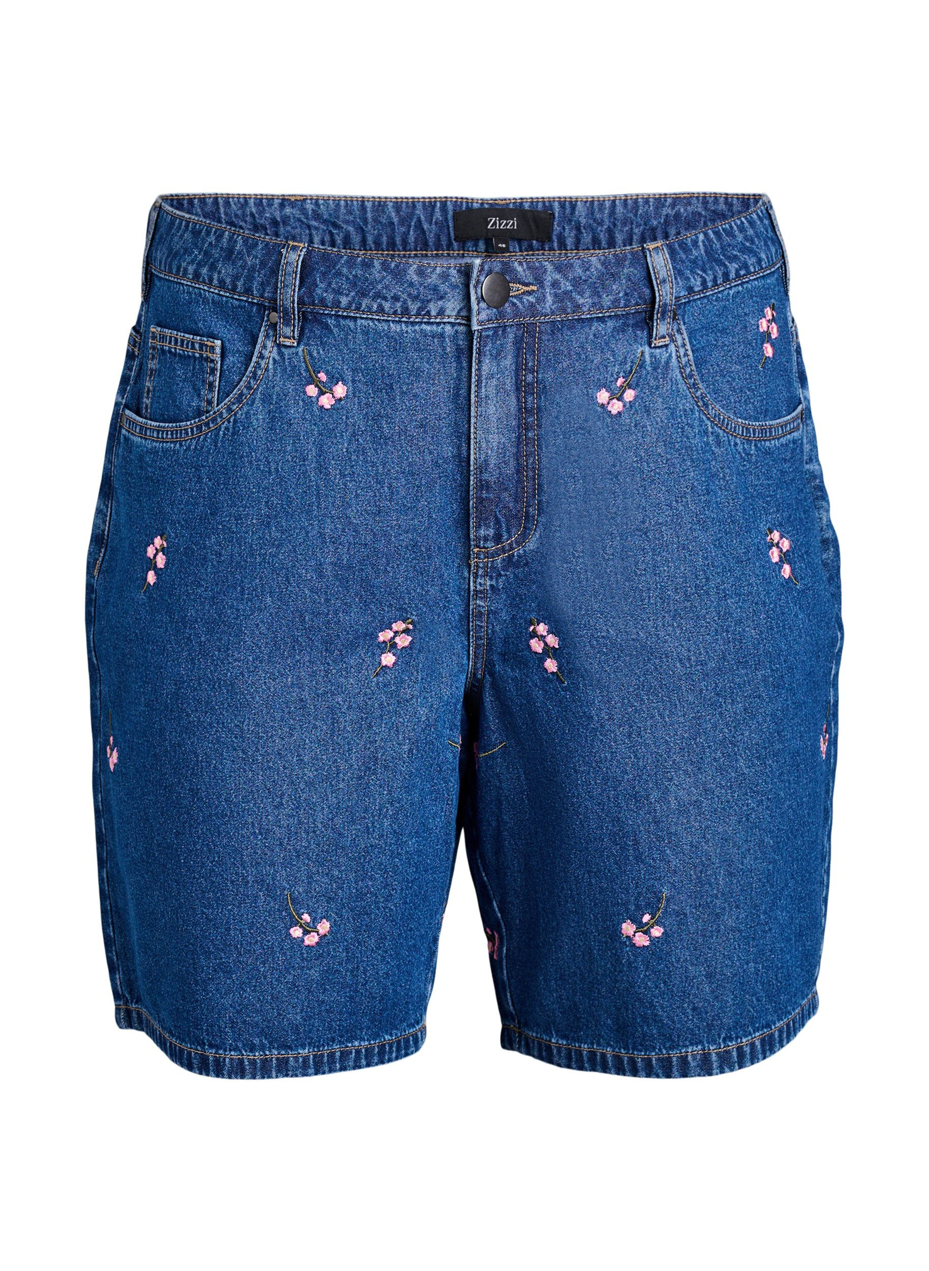 Zizzi Broderade jeansshorts, Bl&aring;, Packshot image number 0