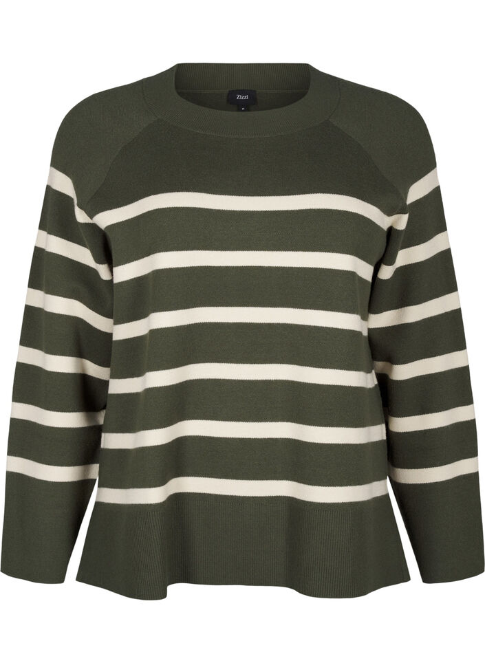 Randig stickad blus med rund hals, D. Bag Birch Stripe, Packshot image number 0