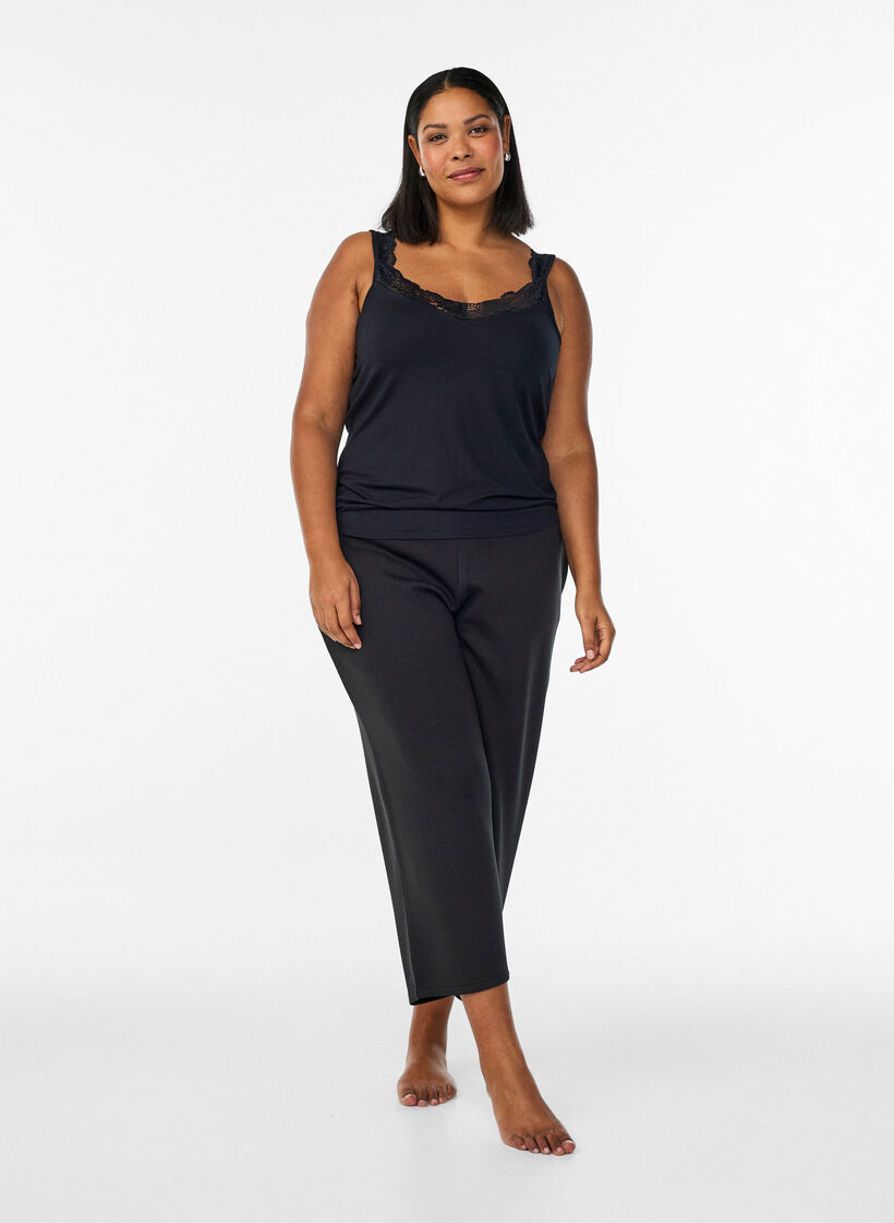 Topp i viskos med spetskant, Svart, Model image number 1