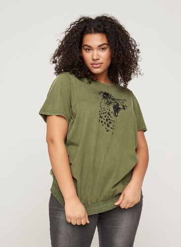 T-shirt med acid wash och smock, Ivy Green acid wash, Model image number 0