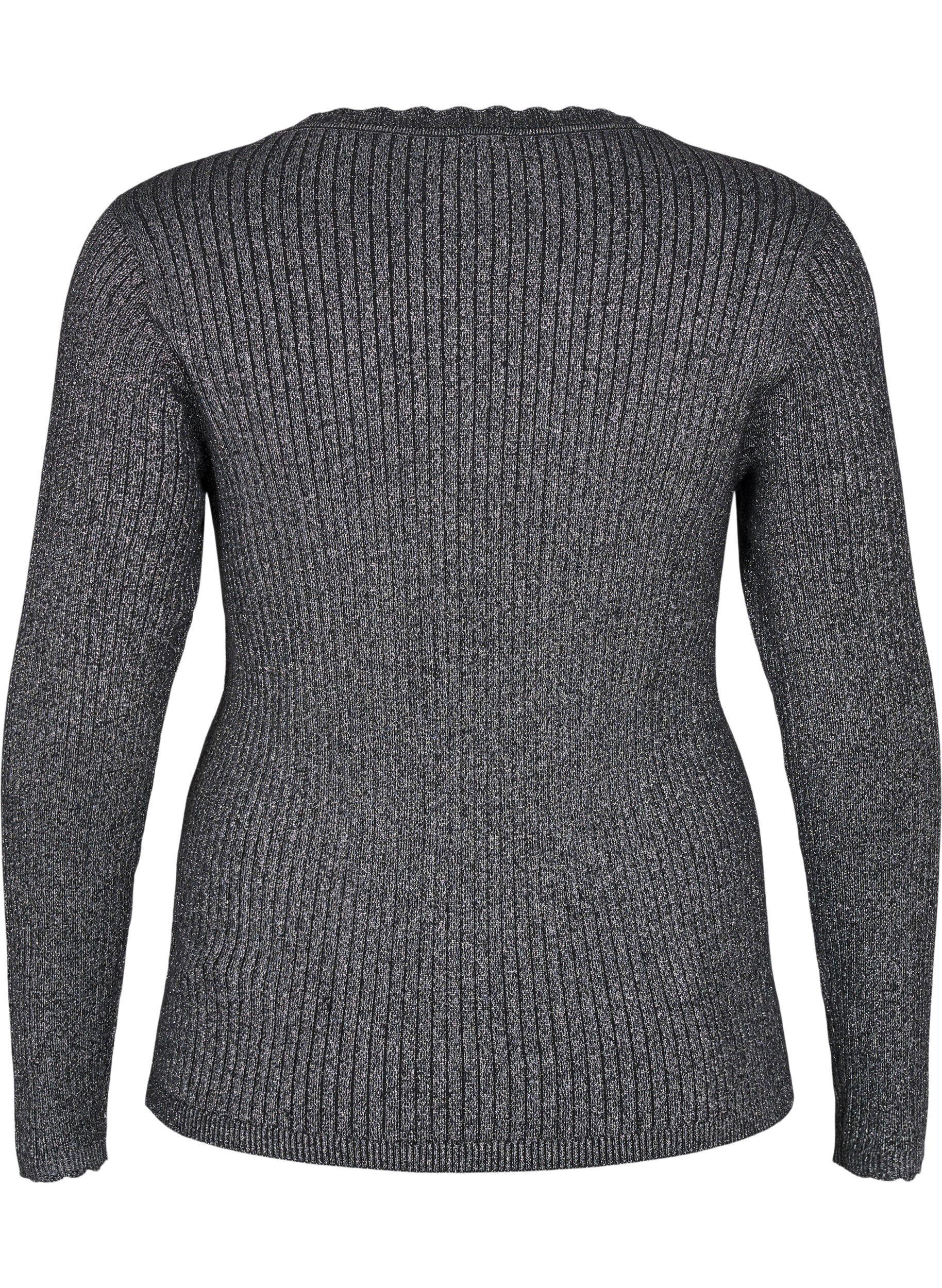 Zizzi &Aring;tsittande stickad blus med glittertr&aring;d, Svart, Packshot image number 1