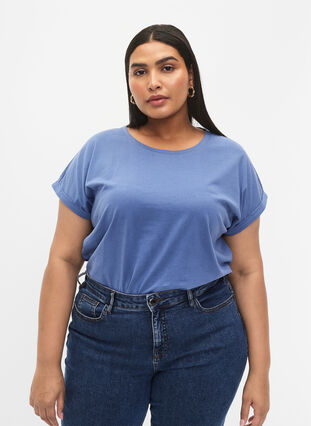 Kortärmad t-shirt i bomullsblandning, Moonlight Blue, Model image number 0