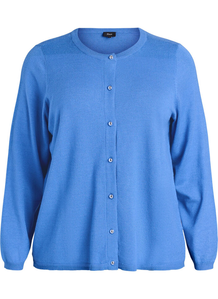 Cardigan med runda knappar, Bl&aring;, Packshot image number 0