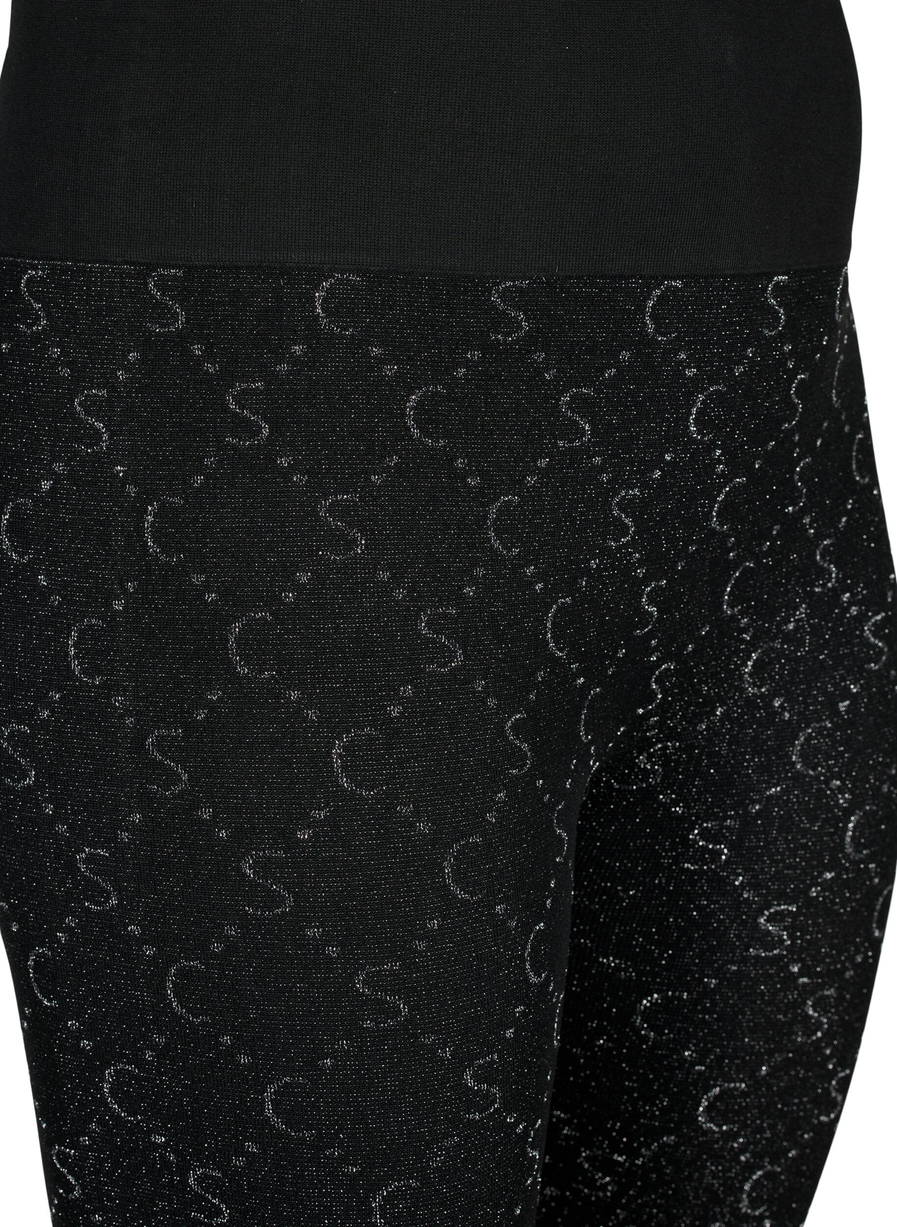 Zizzi S&ouml;ml&ouml;sa leggings med silverf&auml;rgat m&ouml;nster, Black, Packshot image number 2