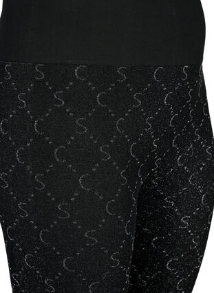 Sömlösa leggings med silverfärgat mönster, Black, Packshot image number 2