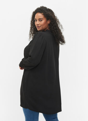 Tunika med volangkrage och långa ärmar, Black, Model image number 1