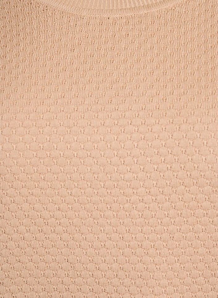 Stickad blus i bomull med strukturmönster, Beige, Packshot image number 2