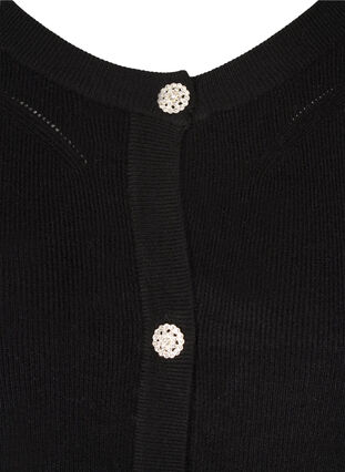 Stickad cardigan med ballongärmar, Black, Packshot image number 2