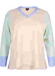 Stickad v-ringad tröja med färgblock, Pumice Stone Mel.Com