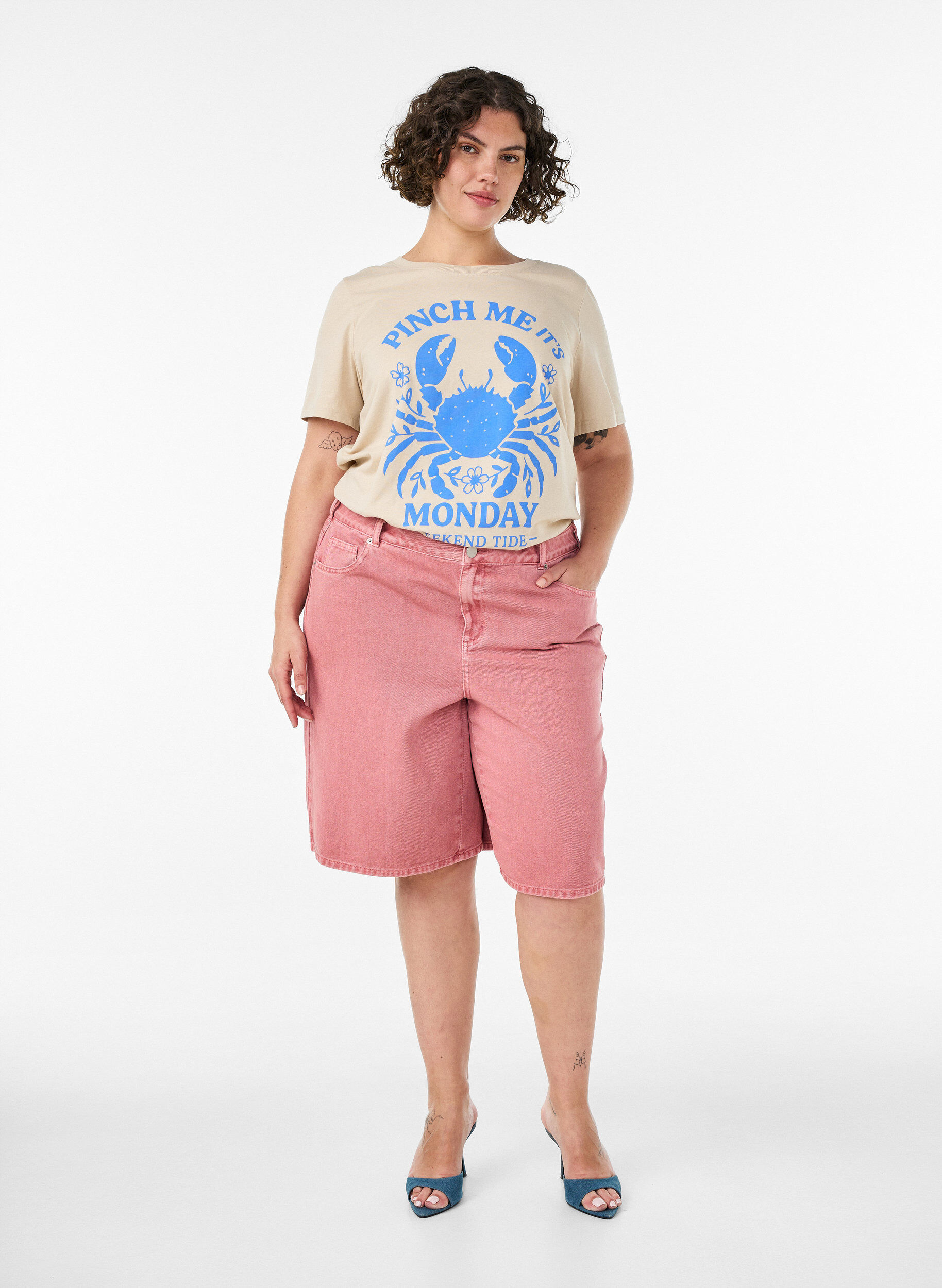 ZizziT-shirt i bomull med tryck, Beige, Model image number 1