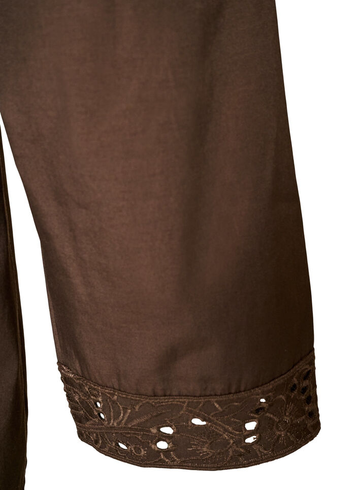 Skjortblus med broderie anglaise, Brun, Packshot image number 3