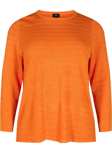 Stickad tröja med struktur och rund hals, Vibrant Orange, Packshot image number 0