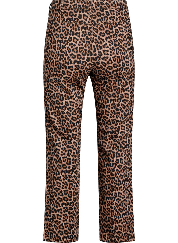 Leopardmönstrade jeans med normal midja, Brun, Packshot image number 1