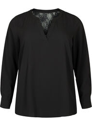 Långärmad blus med spetsdetalj , Black