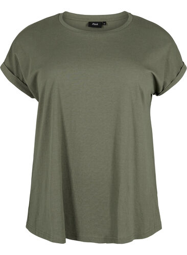 Kortärmad t-shirt i bomullsmix, Dusty Olive, Packshot image number 0