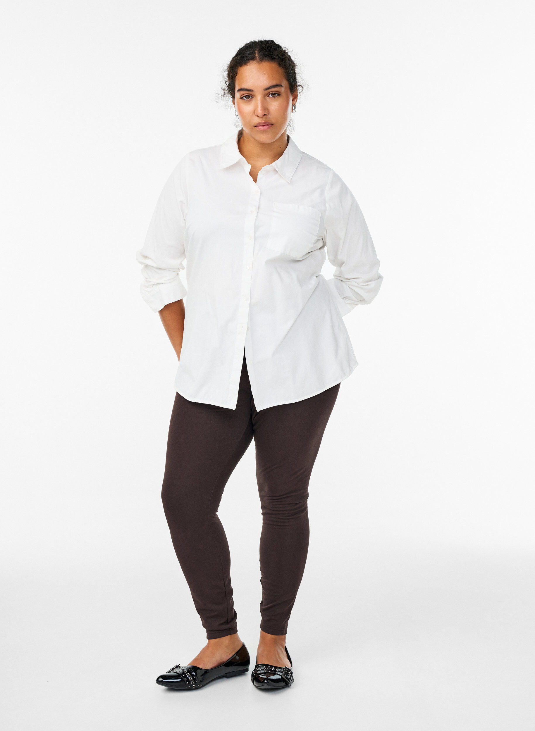 ZizziLeggings i bomull med foder, Brun, Model image number 1