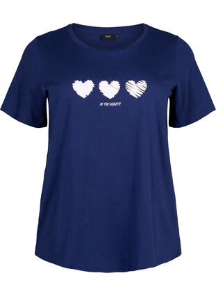 T-shirt i bomull med rund halsringning och tryck, Medieval B.W. Hearts, Packshot image number 0