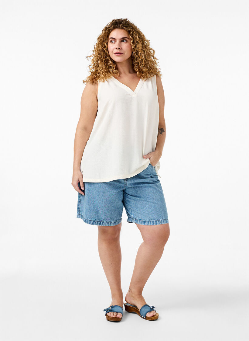 &Auml;rml&ouml;s topp med rynkdetaljer, Vanilla, Model image number 1