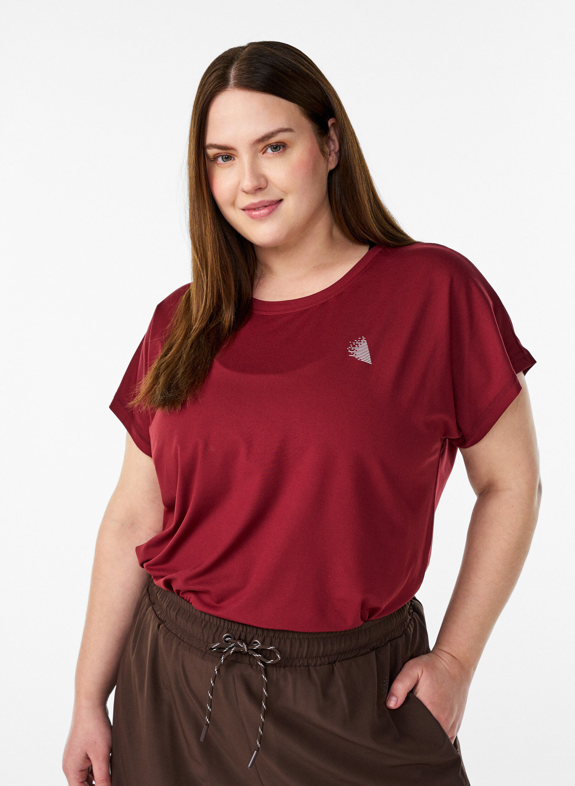ZizziEnf&auml;rgad tr&auml;nings-T-shirt, R&ouml;d, Model image number 0