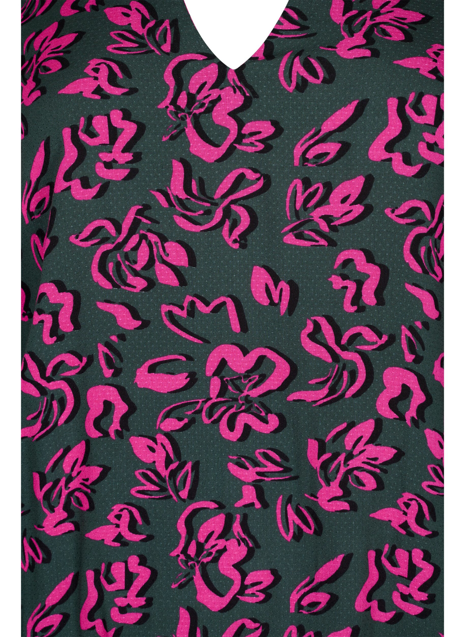 Zizzi L&aring;ng&auml;rmar viskosblus med smock, Deep Forest AOP, Packshot image number 2