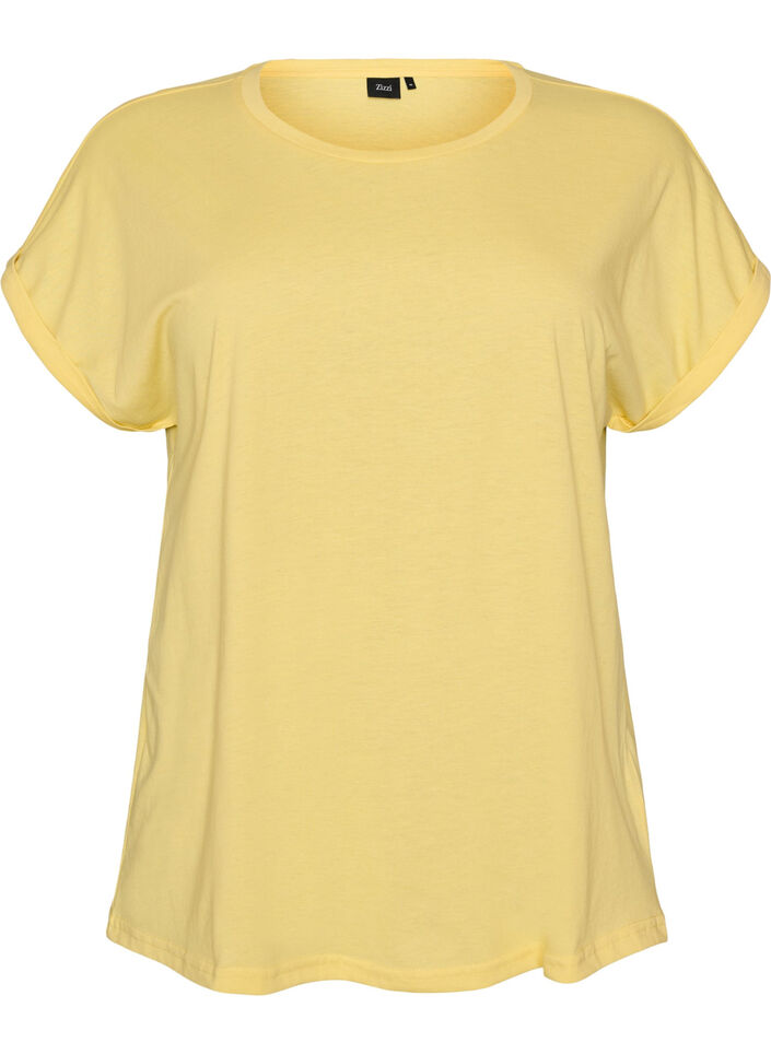 Kort&auml;rmad t-shirt i bomullsmix, Gul, Packshot image number 0