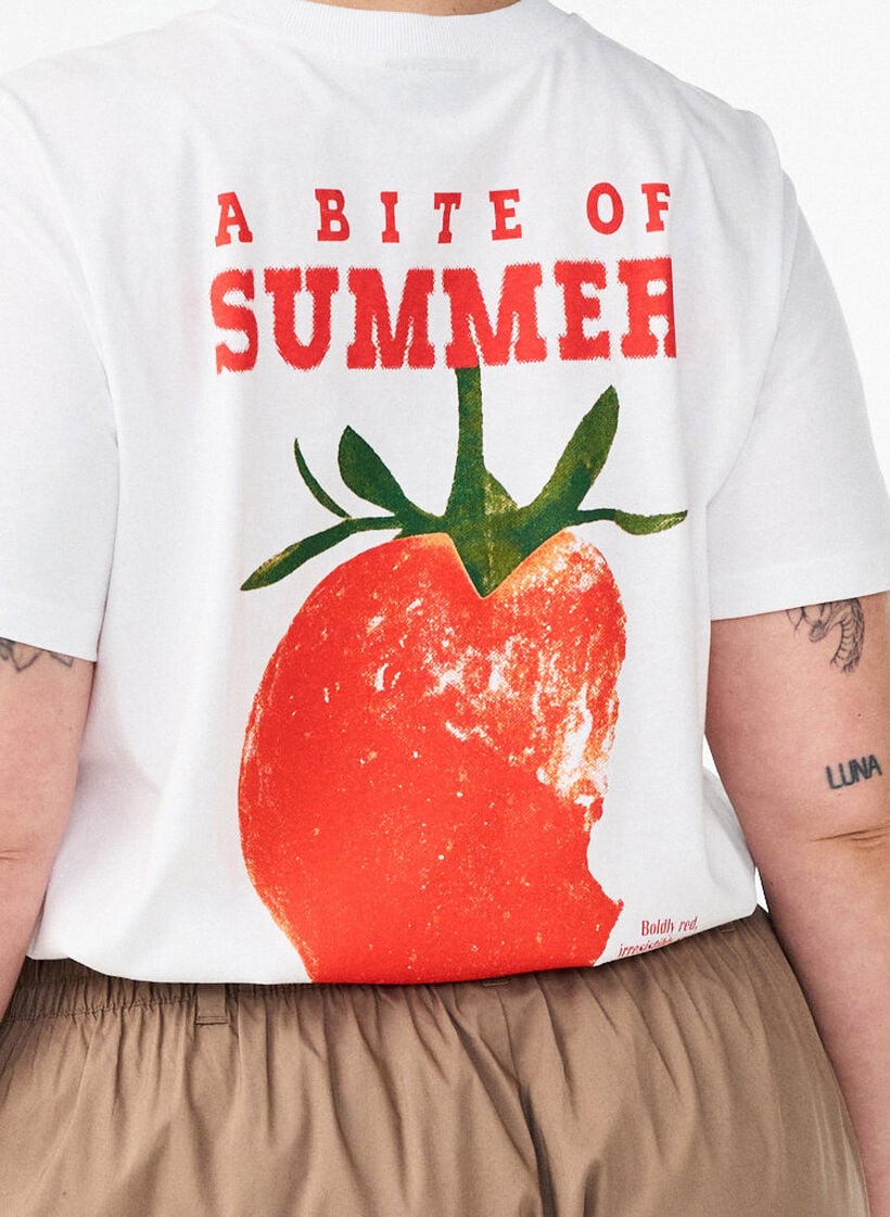 T-shirt i bomull med tryck, Vit, Model image number 3