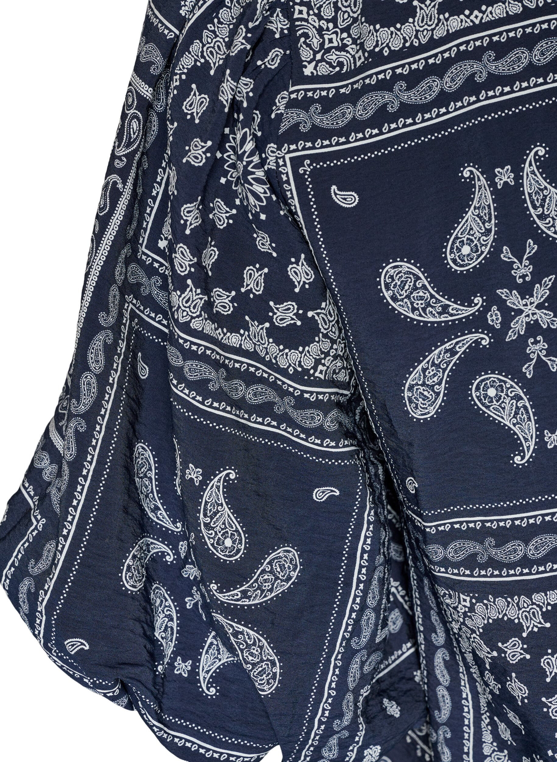 ZizziBlus i viskos med paisleym&ouml;nster och ballong&auml;rm, Bl&aring;, Packshot image number 3