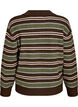 Stickad blus med r&auml;nder och polokrage, Brun, Packshot image number 1