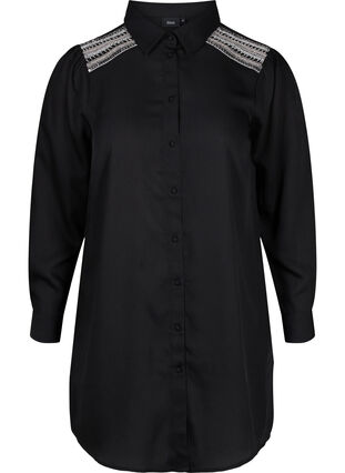 Lång skjorta med pärldetaljer, Black, Packshot image number 0