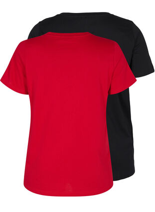 2-pack t-shirt i bomull, Tango Red/Black, Packshot image number 1