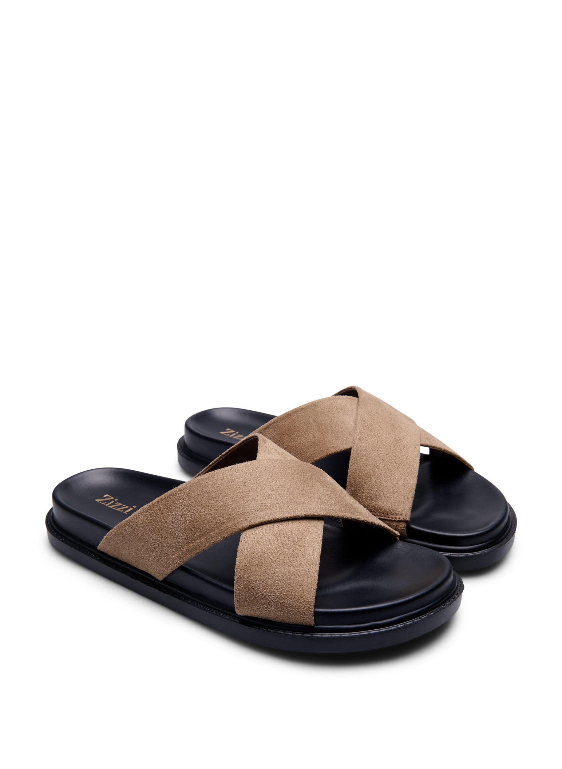 Zizzi Sandal i mockaimitation med korsade remmar, Woodsmoke, Packshot image number 1
