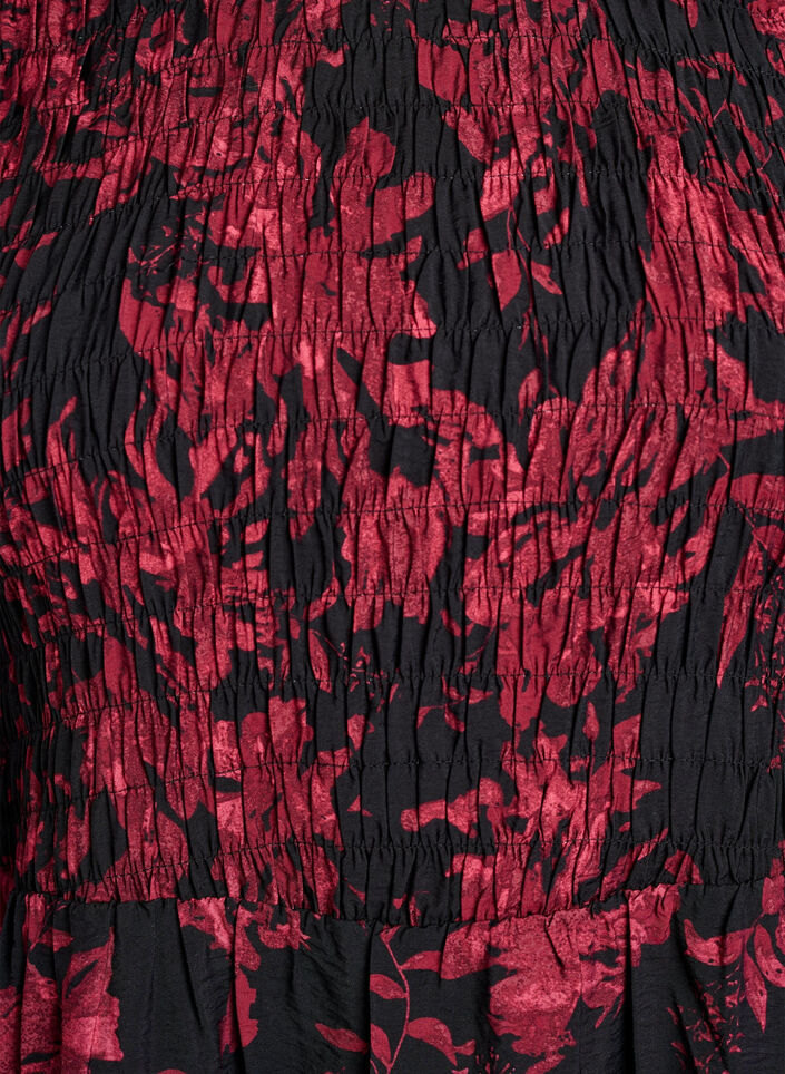 Blommig klänning med smock upptill, Svart, Packshot image number 2