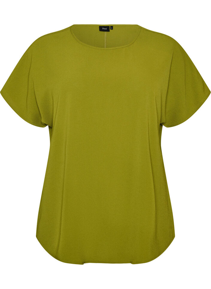 Blus med korta &auml;rmar och rund halsringning, Gr&ouml;n, Packshot image number 0