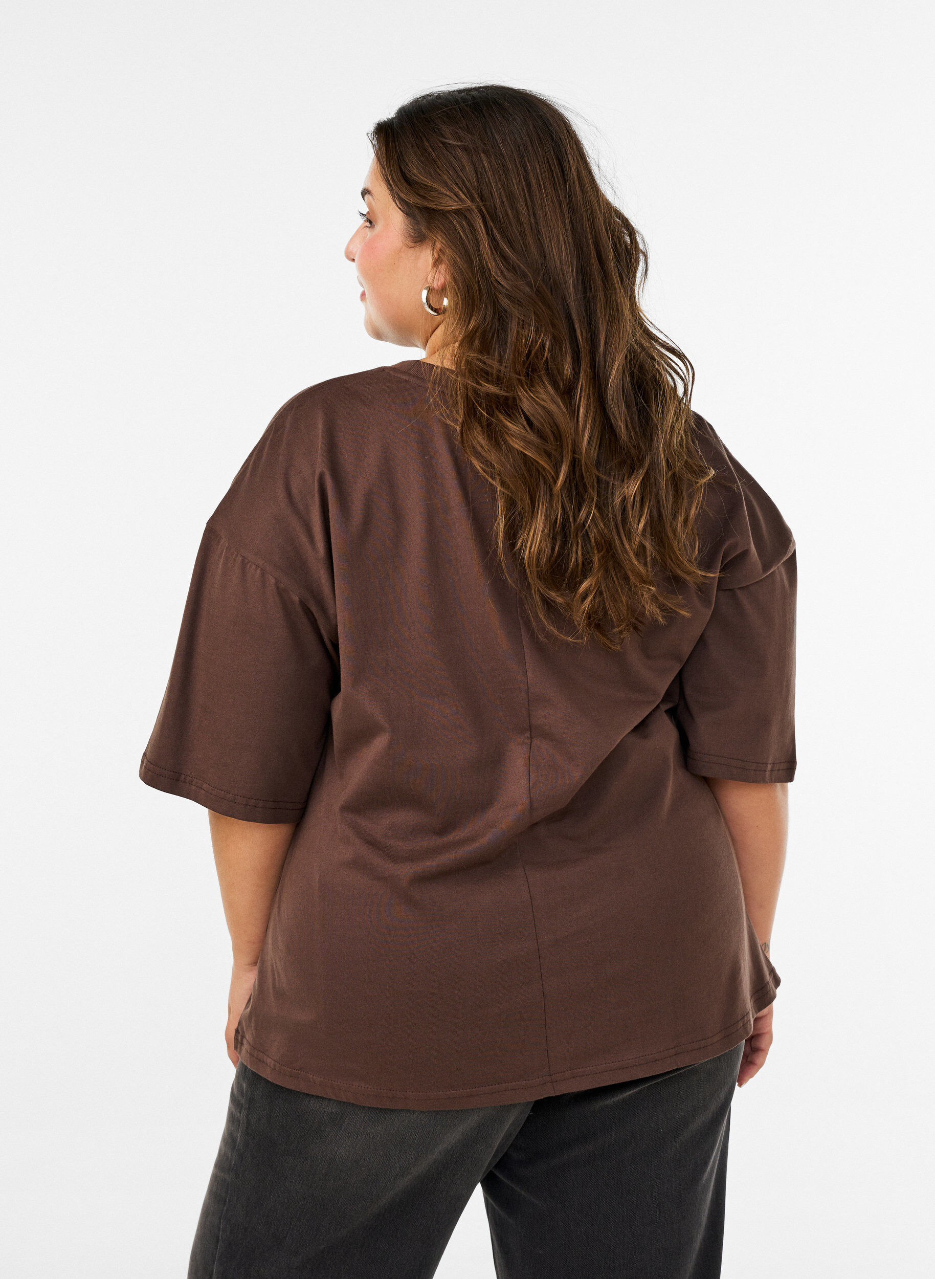 ZizziT-shirt med draperad detalj, Brun, Model image number 2