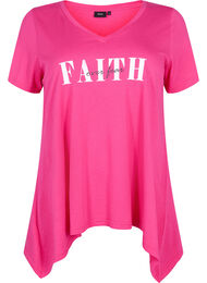 T-shirt i bomull med korta ärmar, Shocking Pink FAITH
