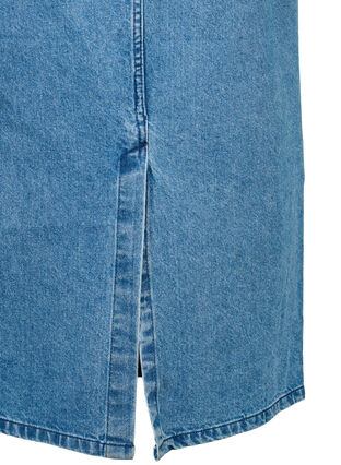 Medellång jeanskjol med slits baktill, Denim Blue, Packshot image number 3