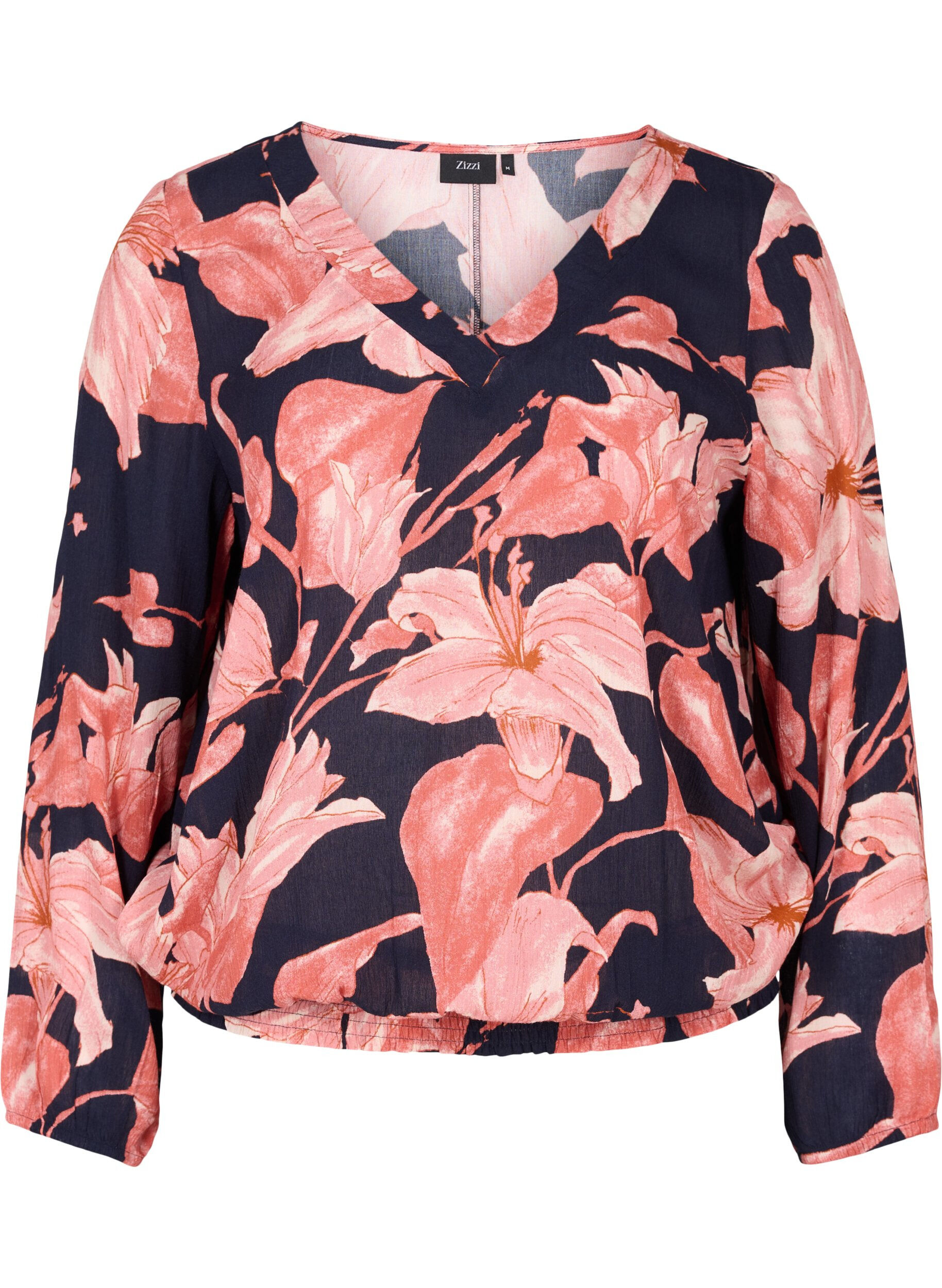 Zizzi Viskosblus med smock, N. Sky Sketch Flower, Packshot image number 0