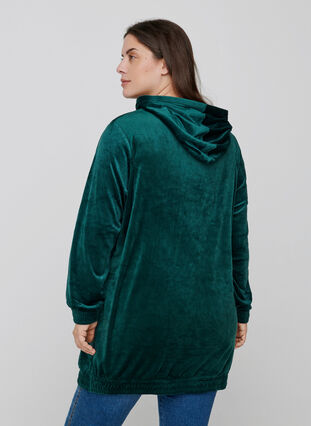 Sweatshirtklänning i velour med huva, Ponderosa Pine, Model image number 1