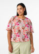 Blus i blommigt med korta &auml;rmar och smock, Rosa, Model image number 0
