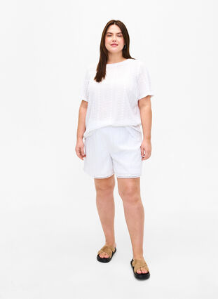 Shorts med strukturmönster, Bright White, Model image number 3