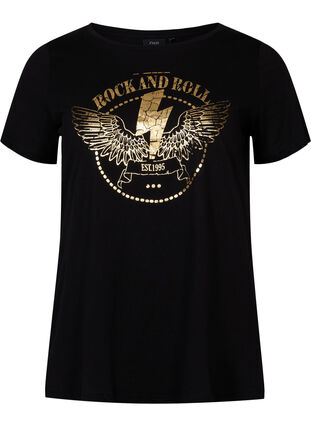 Kortärmad t-shirt i bomull med tryck , Black Rock, Packshot image number 0