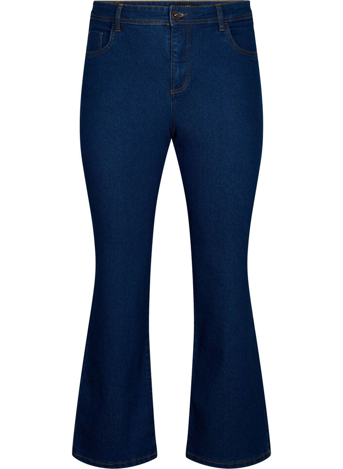H&ouml;gmidjade jeans med bootcut, Bl&aring;, Packshot image number 0