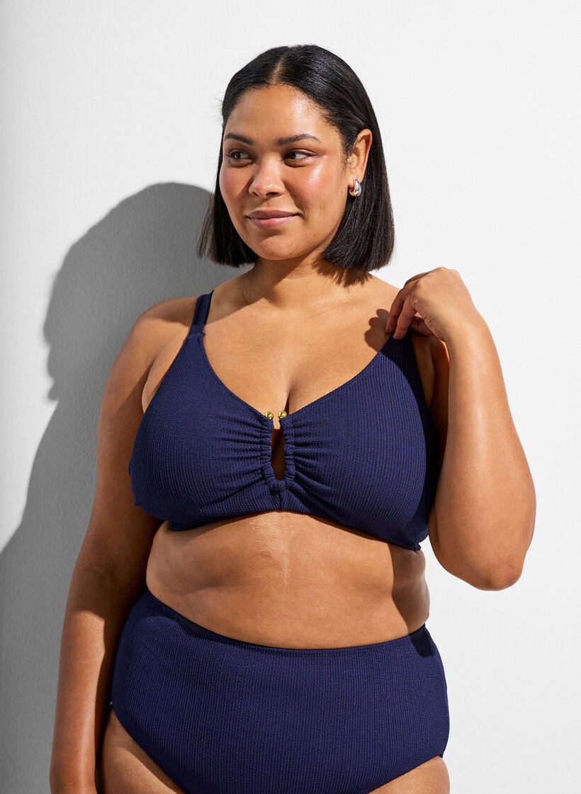 Strukturerad bikinitopp med gulddetalj, Bl&aring;, Model image number 0