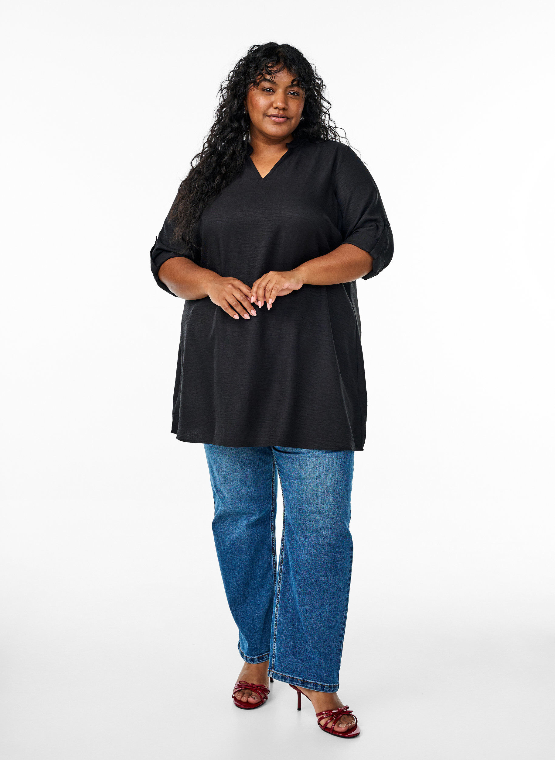 Zizzi Tunika med rund halsringning, Svart, Model image number 1