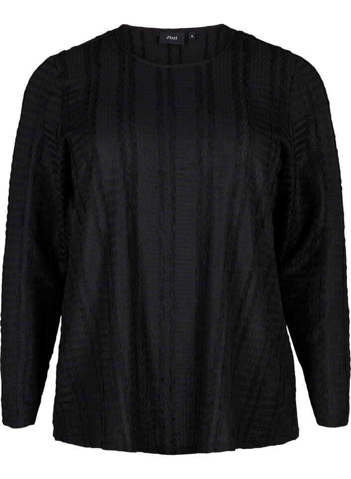 Långärmad blus med struktur, Black, Packshot image number 0