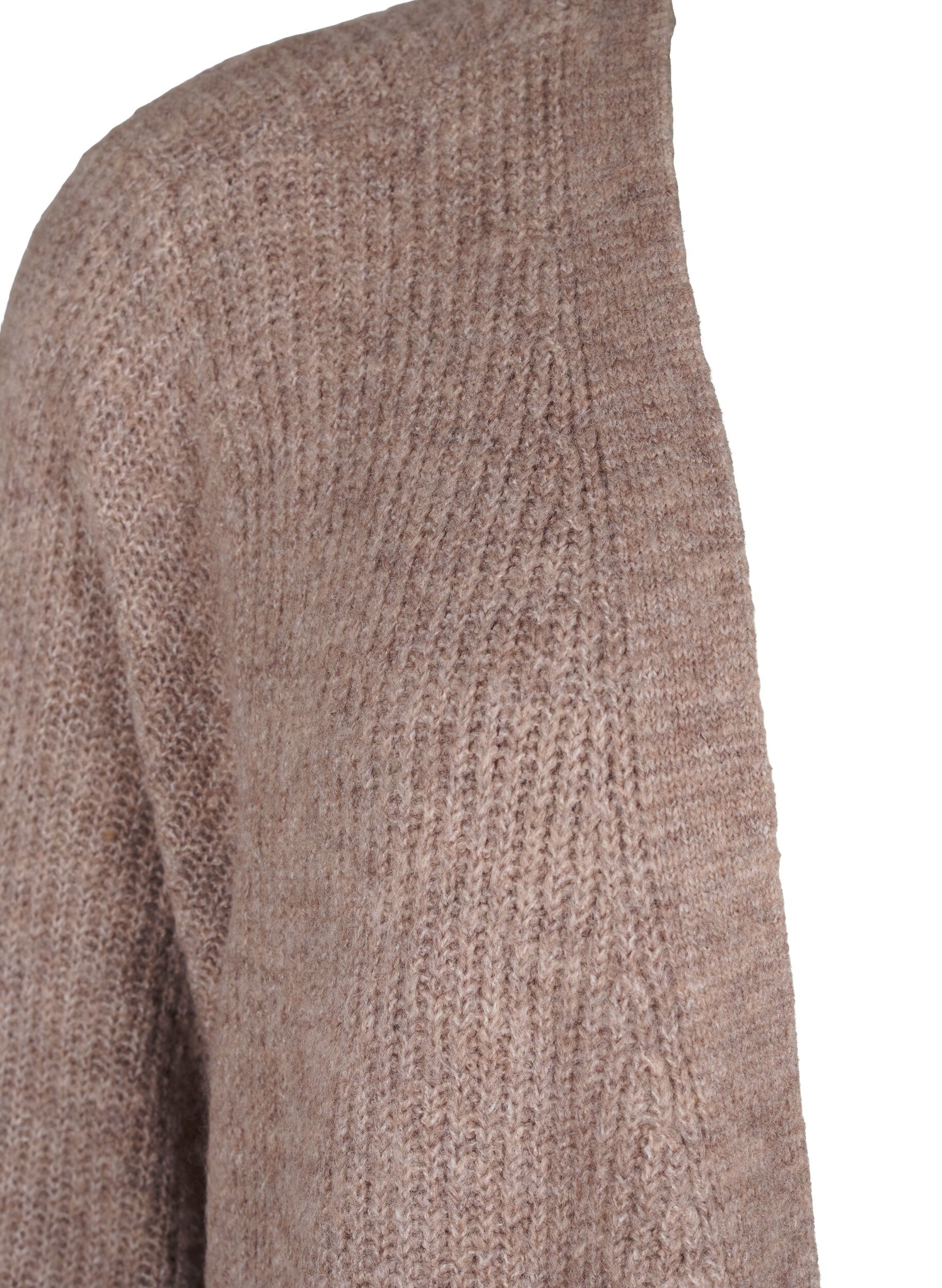 Zizzi FLASH - Ribbstickad cardigan med slitsar, Brown Lentil Melange, Packshot image number 2
