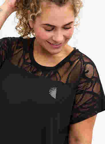 Kortärmad tränings t-shirt med mönstrad mesh, Black, Model image number 2