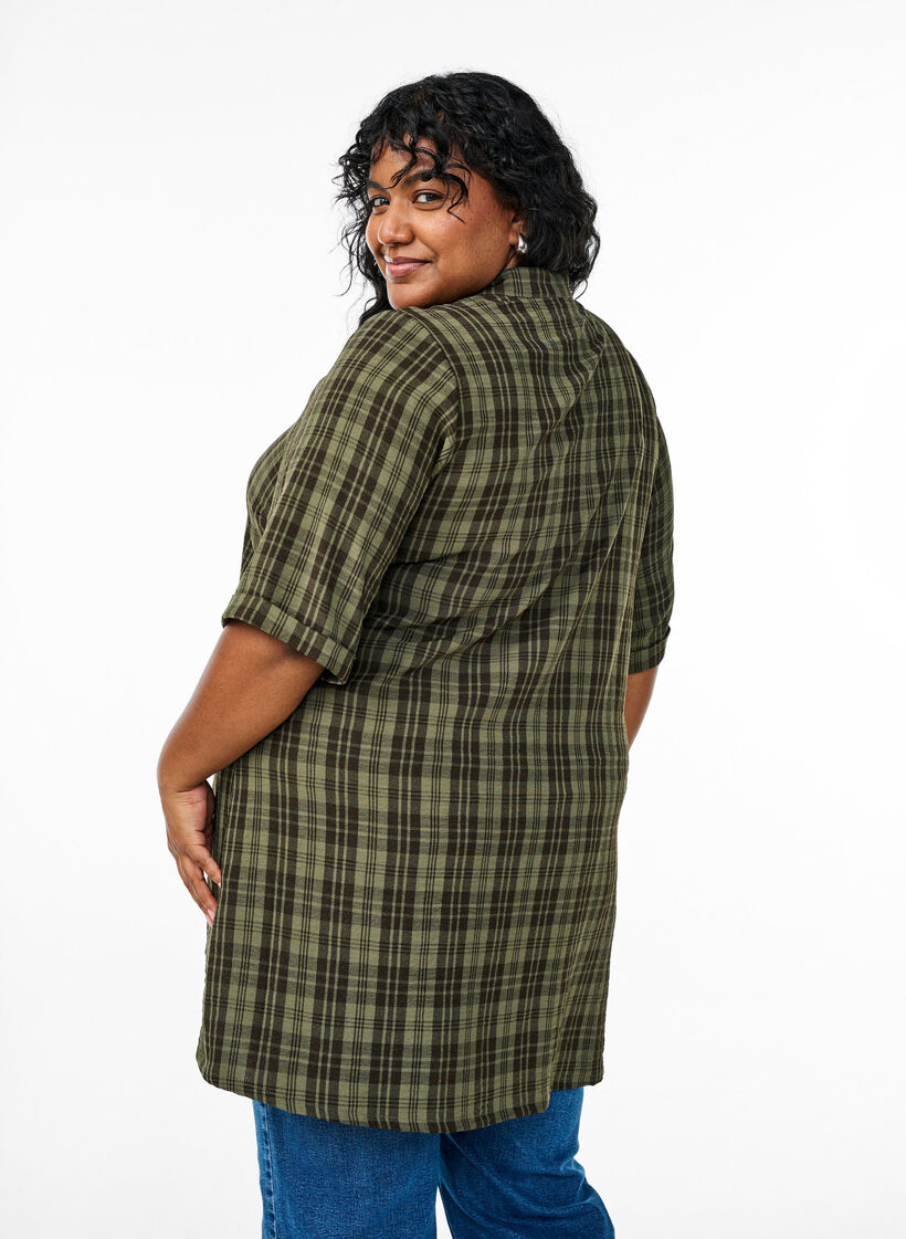 Tunika med korta ärmar och rutigt mönster, Grön, Model image number 2